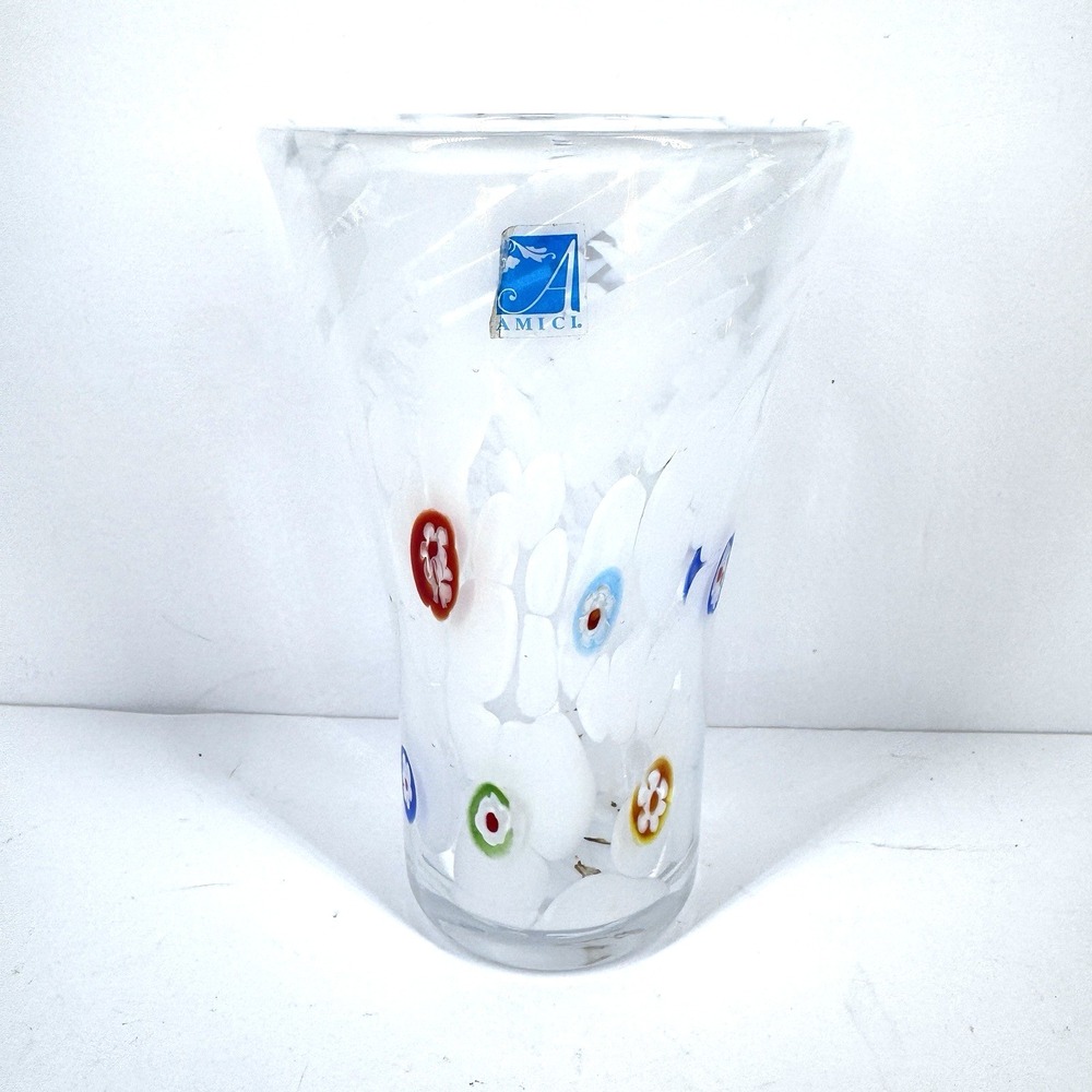 Amici Hand Blown Art Glass‎ Tumbler Millefiori Confetti Swirl 6in